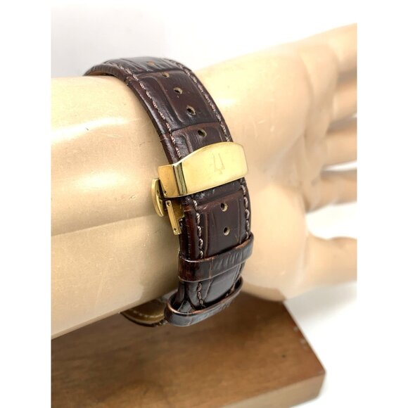 Bulova Men's Watch 97A121 Automatic Gold Tone Case Brown Leather Band 41mm - Picture 11 of 14